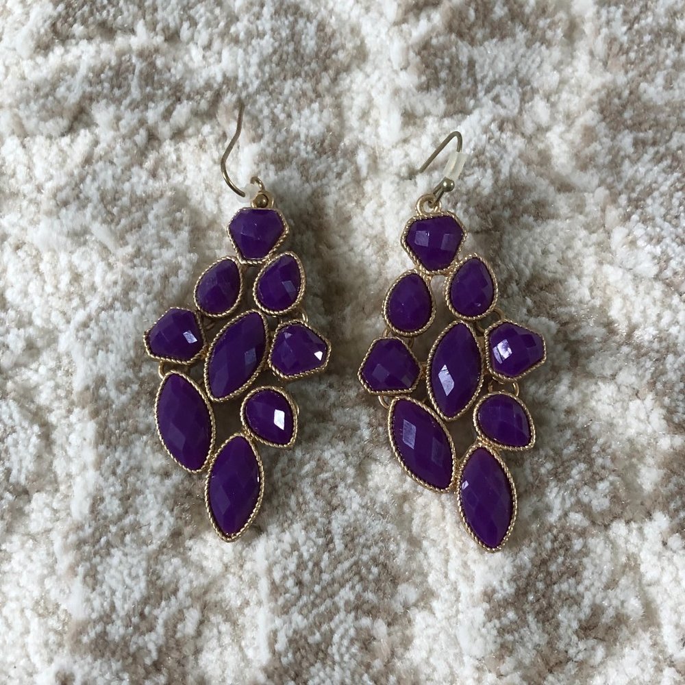 Bright Purple and Gold Stone Earrings